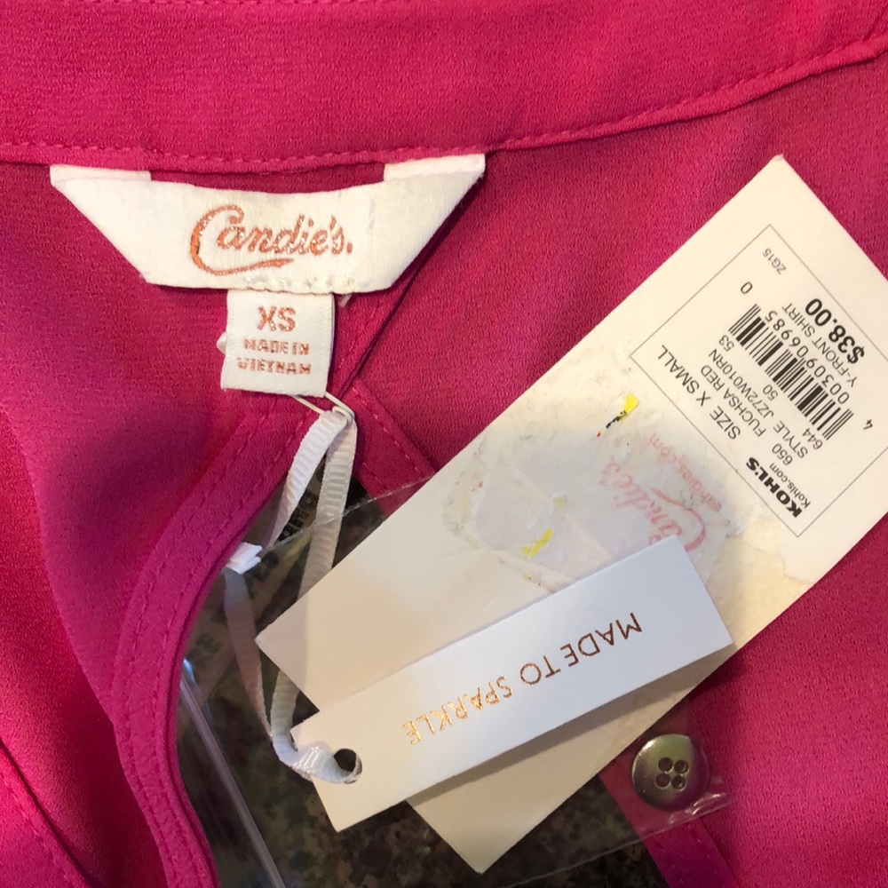 NWT Candies Magenta Tunic Keyhole Back Long Sleeve XS - Picture 3 of 5
